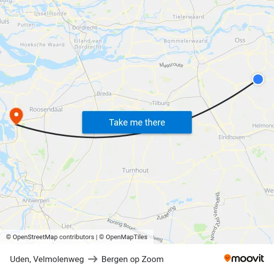 Uden, Velmolenweg to Bergen op Zoom map