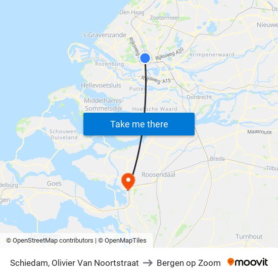Schiedam, Olivier Van Noortstraat to Bergen op Zoom map