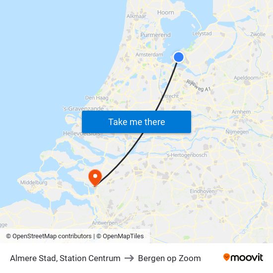 Almere Stad, Station Centrum to Bergen op Zoom map