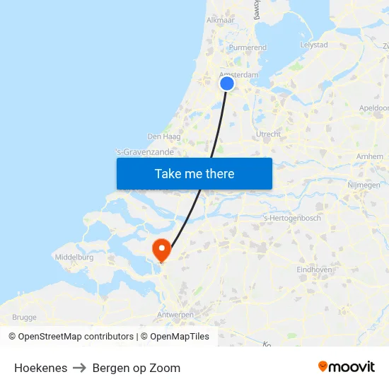 Hoekenes to Bergen op Zoom map