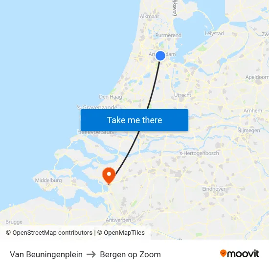 Van Beuningenplein to Bergen op Zoom map