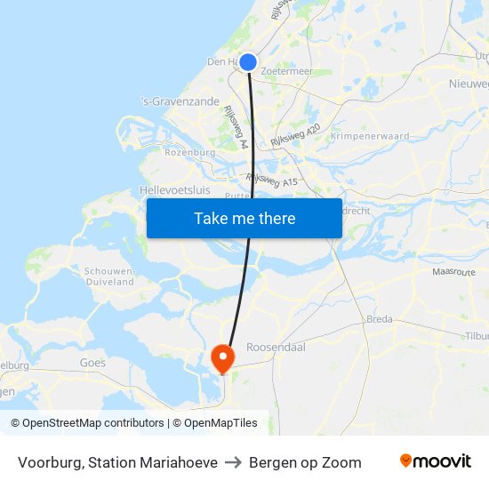 Voorburg, Station Mariahoeve to Bergen op Zoom map