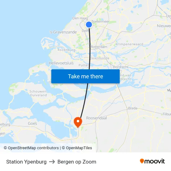 Station Ypenburg to Bergen op Zoom map