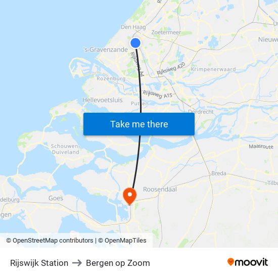 Rijswijk Station to Bergen op Zoom map