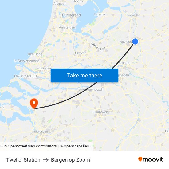 Twello, Station to Bergen op Zoom map
