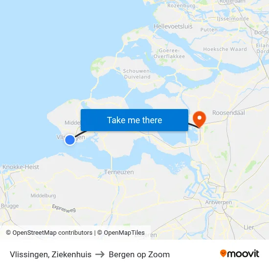 Vlissingen, Ziekenhuis to Bergen op Zoom map