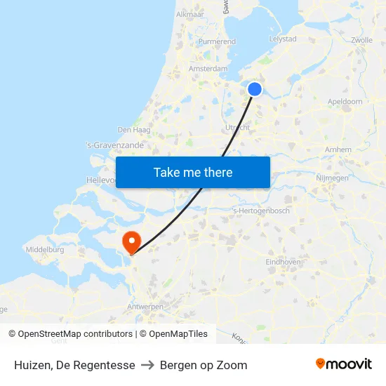 Huizen, De Regentesse to Bergen op Zoom map