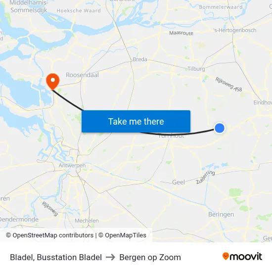Bladel, Busstation Bladel to Bergen op Zoom map