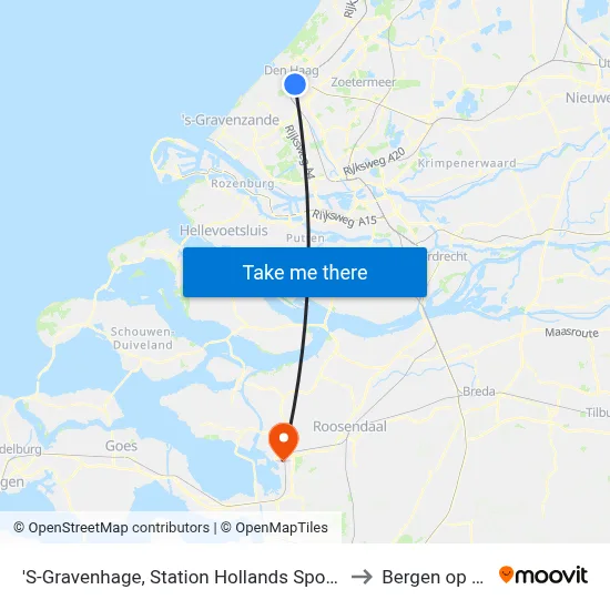 'S-Gravenhage, Station Hollands Spoor (Perron B) to Bergen op Zoom map