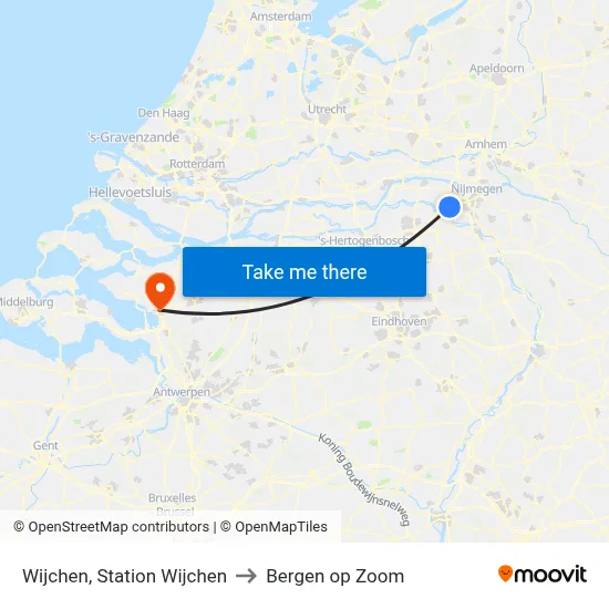 Wijchen, Station Wijchen to Bergen op Zoom map