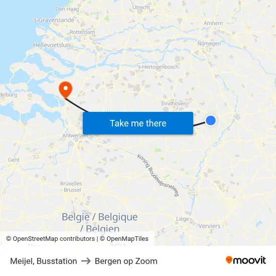 Meijel, Busstation to Bergen op Zoom map