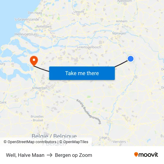 Well, Halve Maan to Bergen op Zoom map