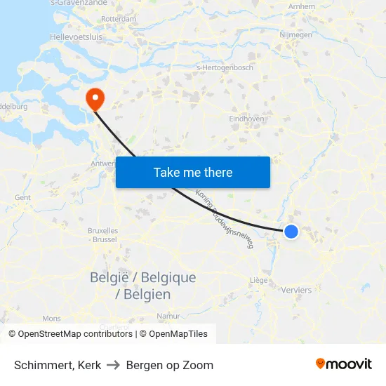 Schimmert, Kerk to Bergen op Zoom map