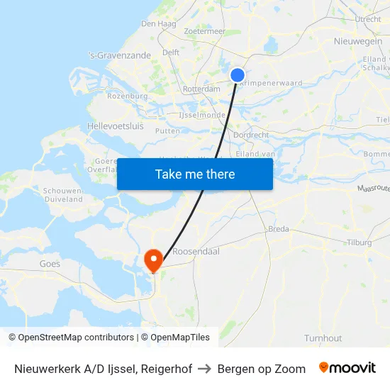 Nieuwerkerk A/D Ijssel, Reigerhof to Bergen op Zoom map