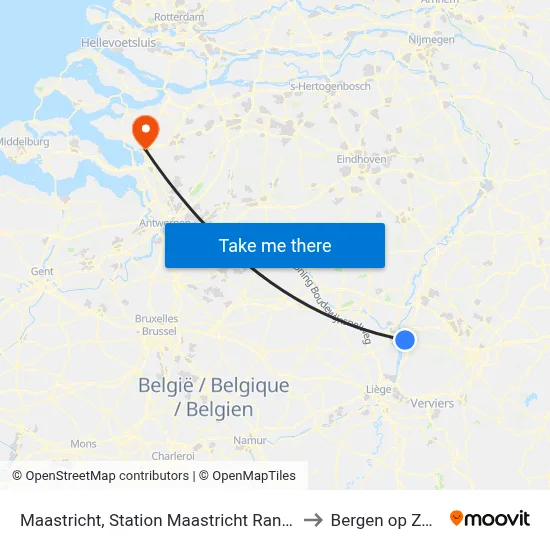 Maastricht, Station Maastricht Randwyck to Bergen op Zoom map