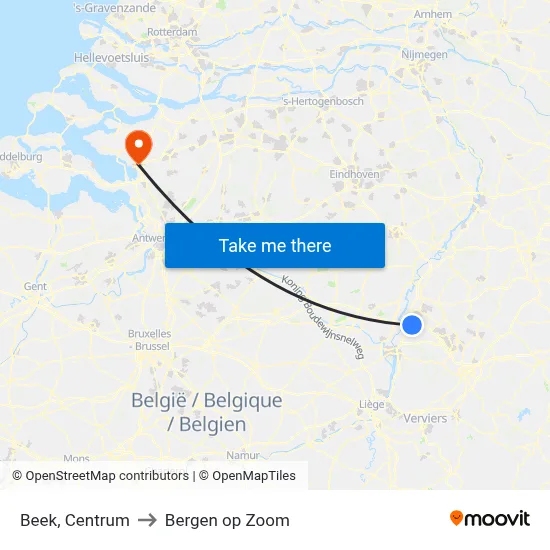 Beek, Centrum to Bergen op Zoom map