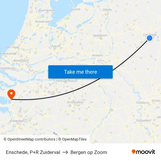 Enschede, P+R Zuiderval to Bergen op Zoom map