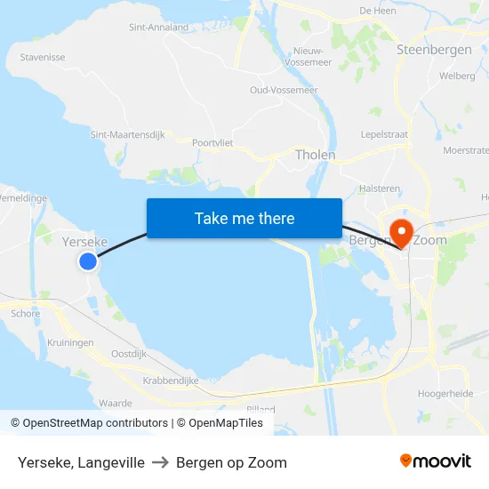 Yerseke, Langeville to Bergen op Zoom map