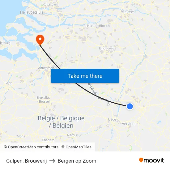 Gulpen, Brouwerij to Bergen op Zoom map