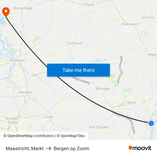 Maastricht, Markt to Bergen op Zoom map