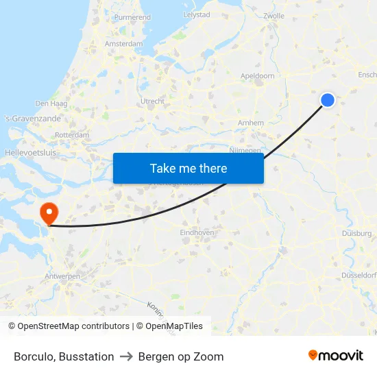 Borculo, Busstation to Bergen op Zoom map