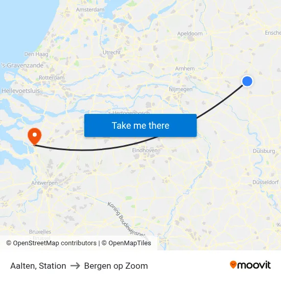Aalten, Station to Bergen op Zoom map