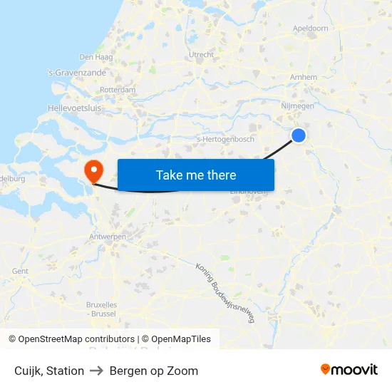 Cuijk, Station to Bergen op Zoom map