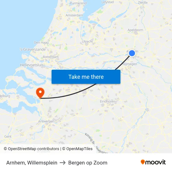 Arnhem, Willemsplein to Bergen op Zoom map