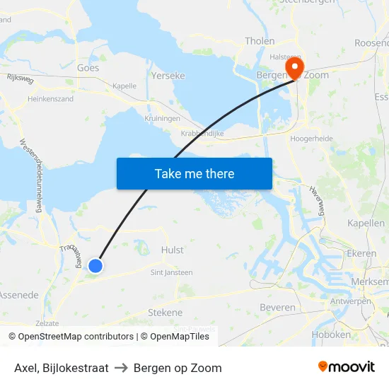 Axel, Bijlokestraat to Bergen op Zoom map