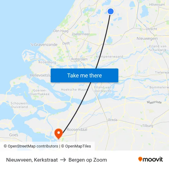 Nieuwveen, Kerkstraat to Bergen op Zoom map