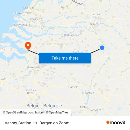 Venray, Station Venray to Bergen op Zoom map