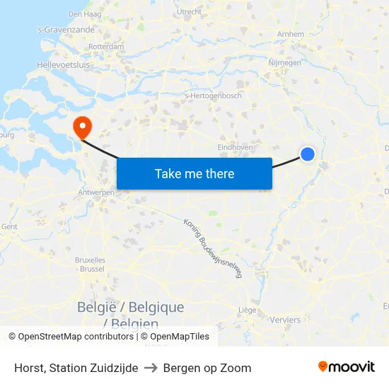 Horst, Station Zuidzijde to Bergen op Zoom map