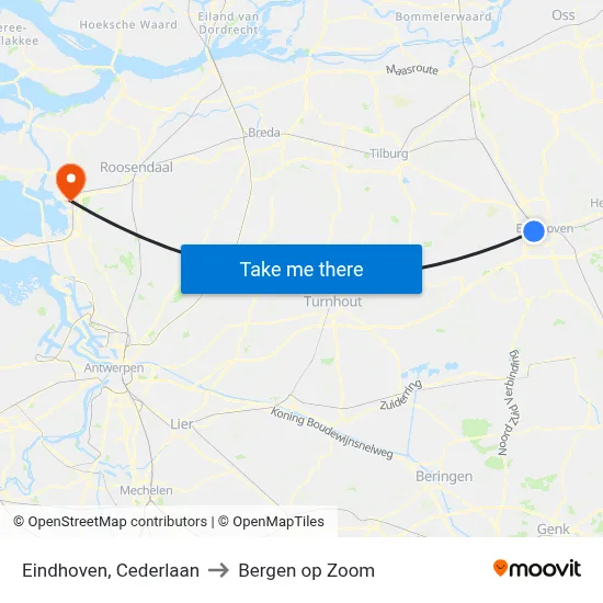 Eindhoven, Cederlaan to Bergen op Zoom map