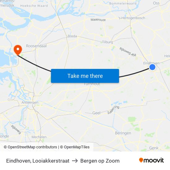 Eindhoven, Looiakkerstraat to Bergen op Zoom map