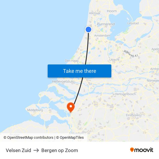 Velsen Zuid to Bergen op Zoom map