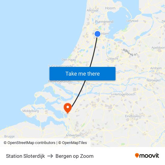 Station Sloterdijk to Bergen op Zoom map