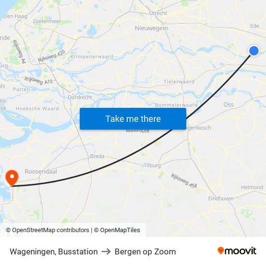 Wageningen, Busstation to Bergen op Zoom map