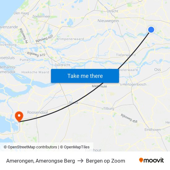 Amerongen, Amerongse Berg to Bergen op Zoom map