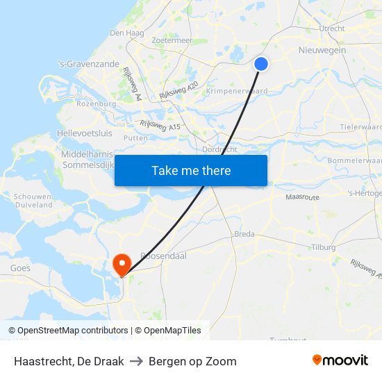 Haastrecht, De Draak to Bergen op Zoom map