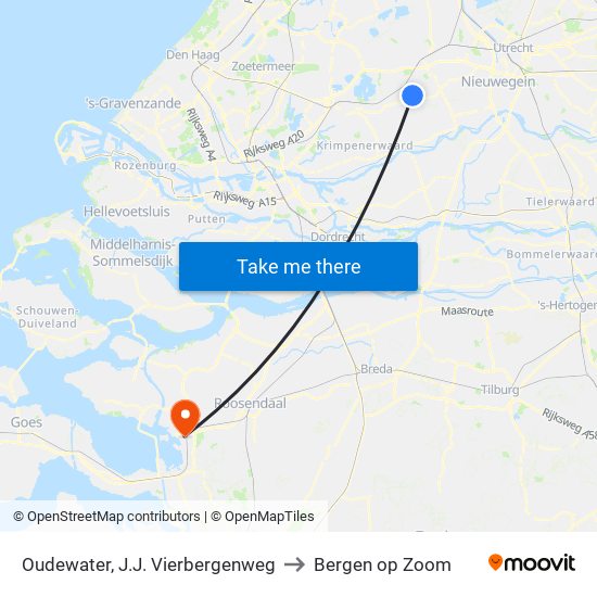 Oudewater, J.J. Vierbergenweg to Bergen op Zoom map