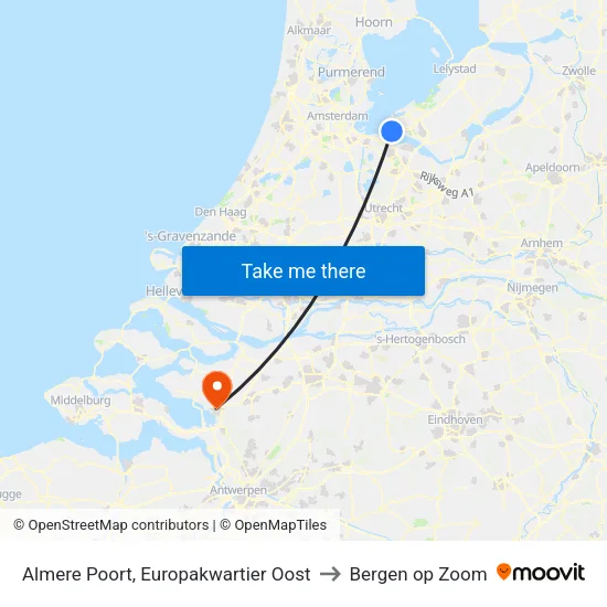 Almere Poort, Europakwartier Oost to Bergen op Zoom map