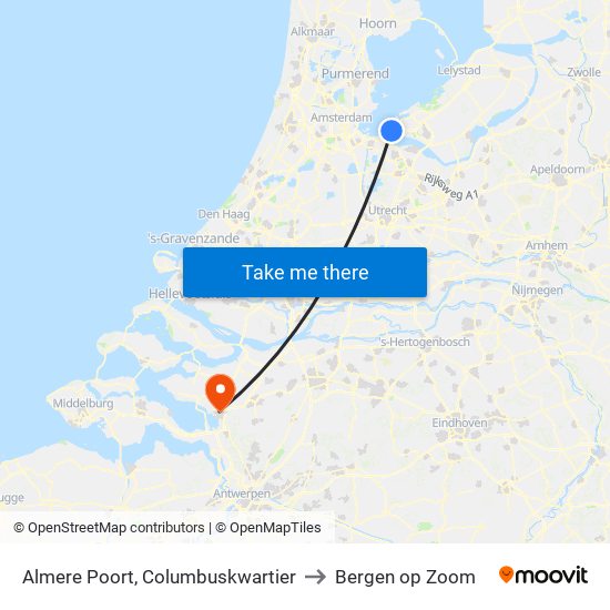 Almere Poort, Columbuskwartier to Bergen op Zoom map