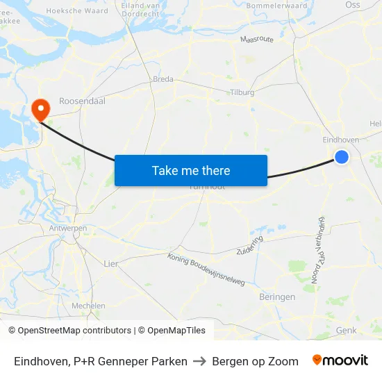 Eindhoven, P+R Genneper Parken to Bergen op Zoom map
