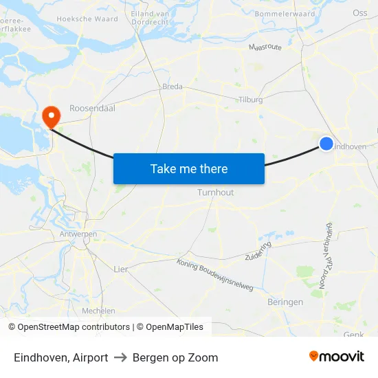 Eindhoven, Airport to Bergen op Zoom map