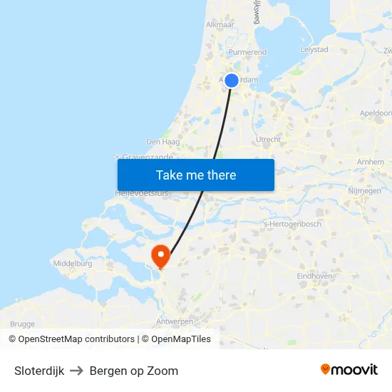 Sloterdijk to Bergen op Zoom map