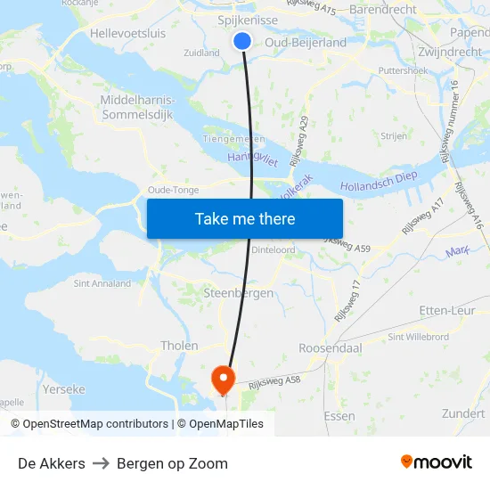 De Akkers to Bergen op Zoom map