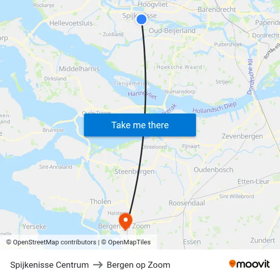 Spijkenisse Centrum to Bergen op Zoom map