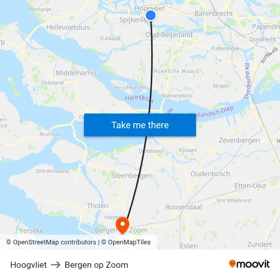 Hoogvliet to Bergen op Zoom map