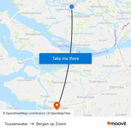 Tussenwater to Bergen op Zoom map