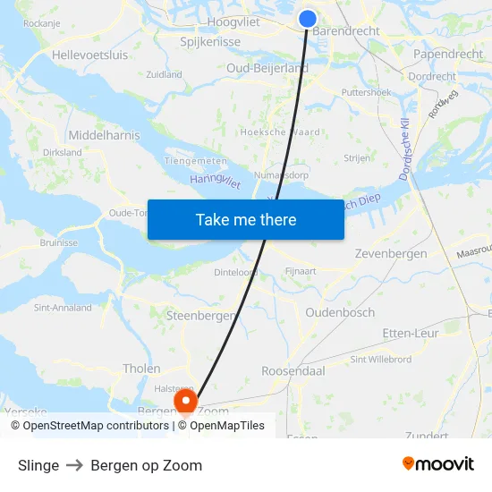 Slinge to Bergen op Zoom map